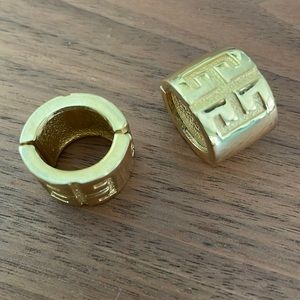Retro Vintage 70s Givenchy Gold Tone Hinged Clip Cuff Earrings Four G Logo